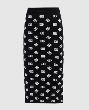 Dolce&Gabbana Black midi skirt with logo monogram jacquard pattern FXO02TJAIK3