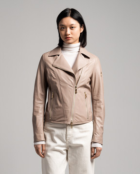 Stilnology Beige leather jacket with metal logo 63P921