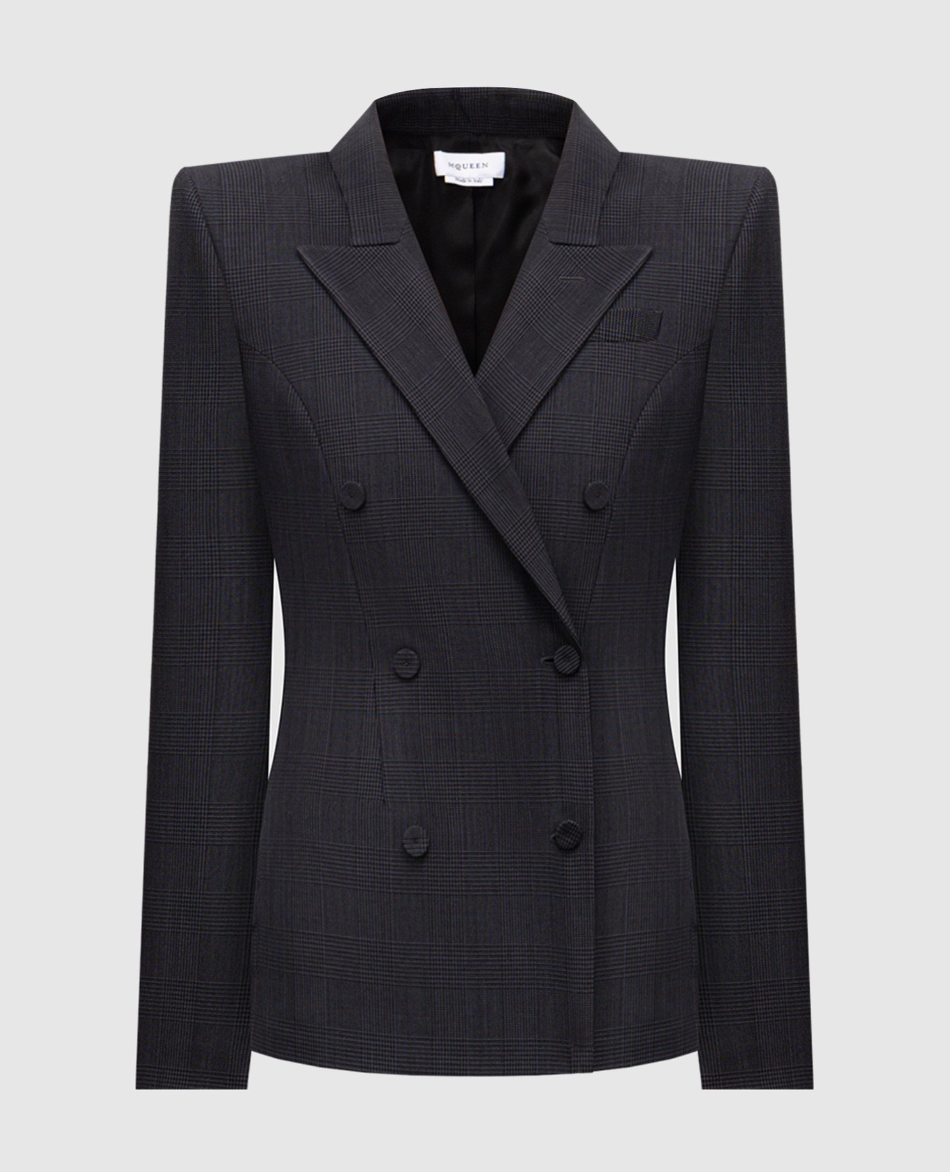 

Gray double-breasted patterned wool and mohair jacket Alexander McQueen, Grey