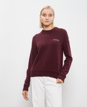 Moncler Burgundy wool and cashmere sweater with logo embroidery J20939C00005M4281