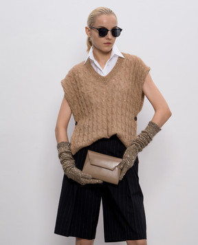 Brunello Cucinelli Beige leather Duo clutch with logo MWTKD2722P