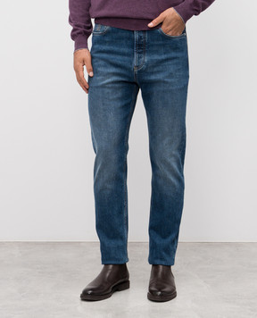 Brunello Cucinelli Blue jeans with embroidered logo emblem M283PO1090