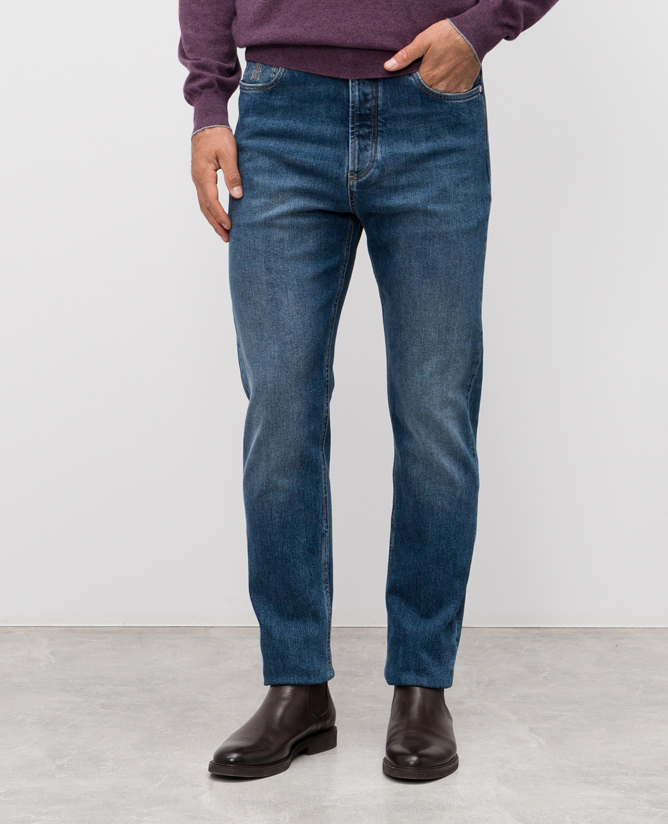 

Blue jeans with embroidered logo emblem Brunello Cucinelli