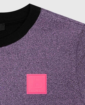 Balmain Children's purple t-shirt with lurex BU8B51U01381214