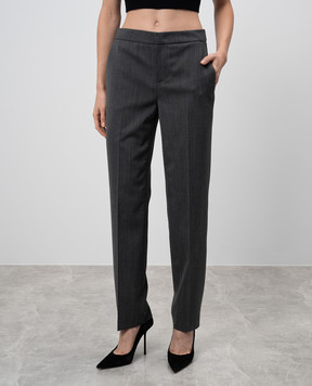 Twinset Gray wool trousers with metallic Oval T logo 242TT2125