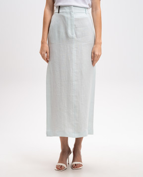 Peserico Blue linen skirt with slits P0514302606