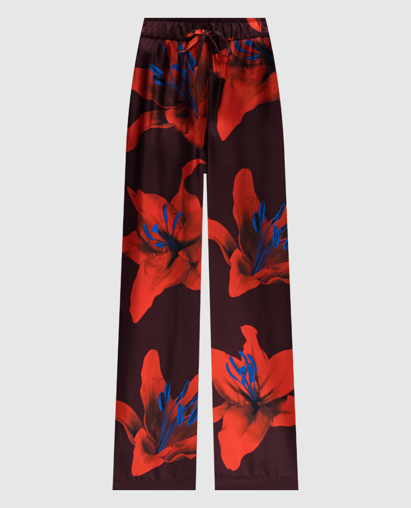 

Flame Lily burgundy floral silk pants Alexander McQueen