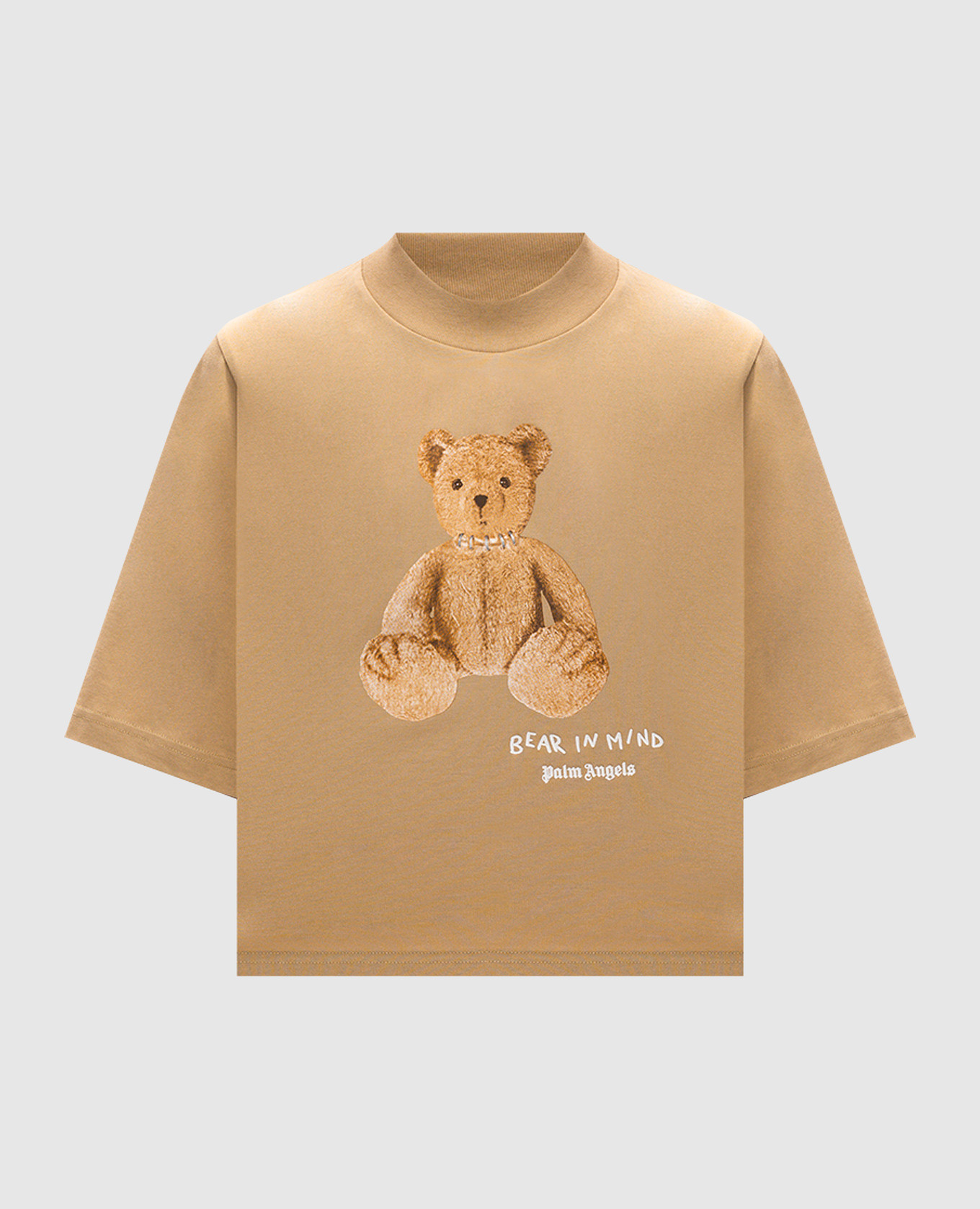 Brown cropped t-shirt with bear in mind print palm angels