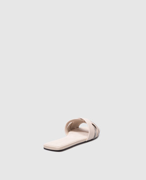 Brunello Cucinelli Beige leather flip flops with monil chain MZSKC2636