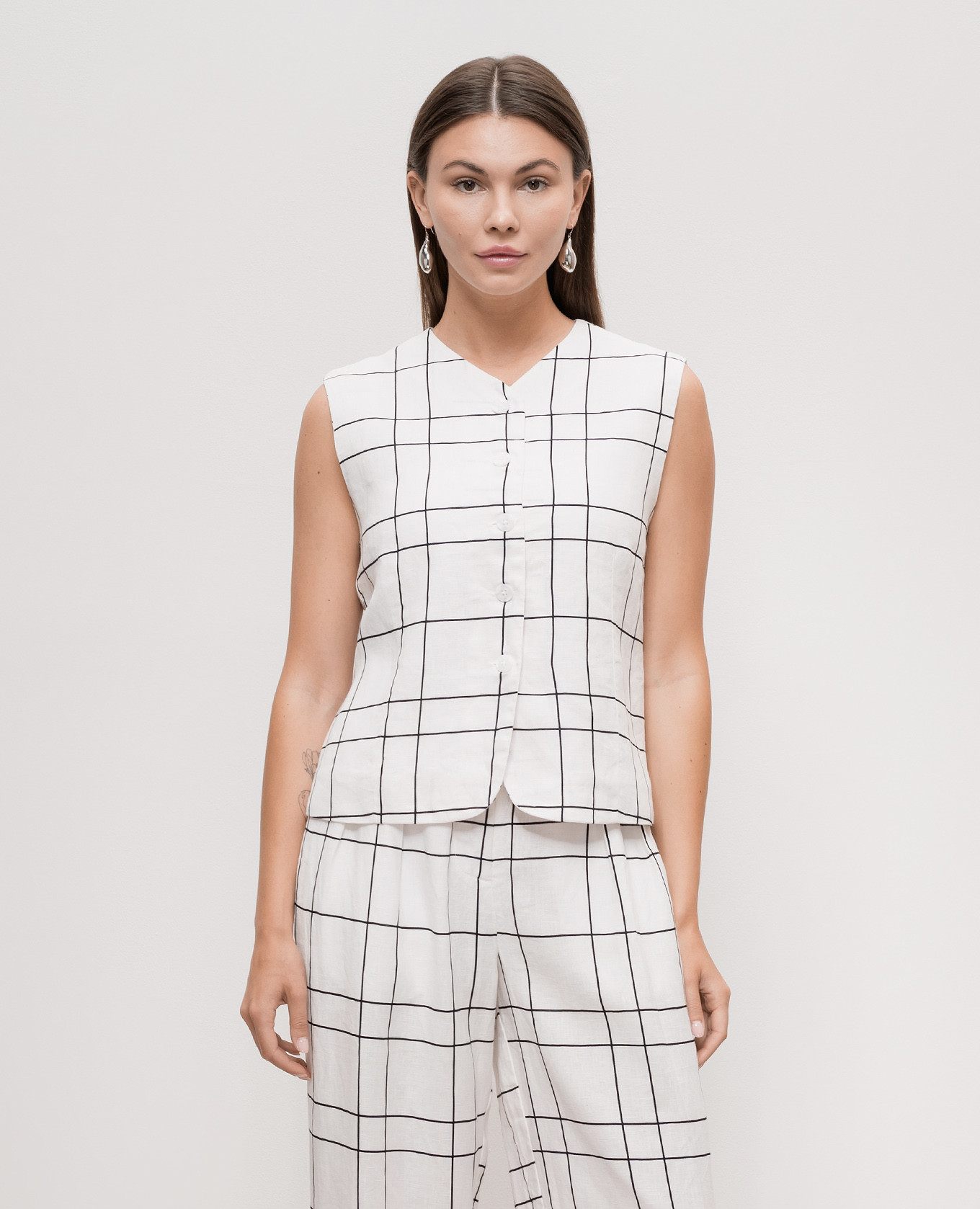 

White vest Genio Letizia made of checked linen Faithfull