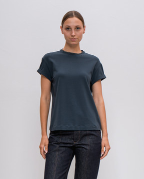 Brunello Cucinelli Blue t-shirt with monil chain M0T18BD200