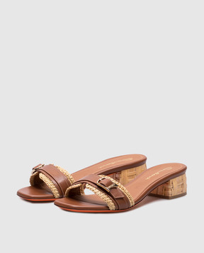 Santoni Beige combination flip-flops with raffia WHVC71479HC3TRUF