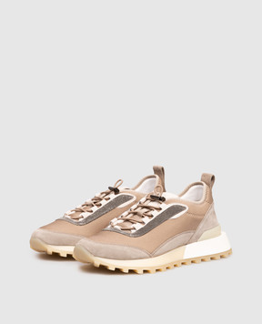 Brunello Cucinelli Beige combination sneakers with a monil chain MZSFG3044P