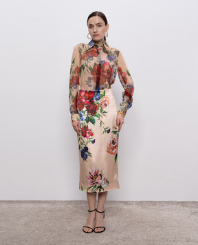 Dolce&Gabbana White floral print pencil skirt F4BCATFSIB5