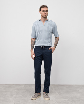 ISAIA Blue silk polo shirt with logo emblem MG8336Y0498