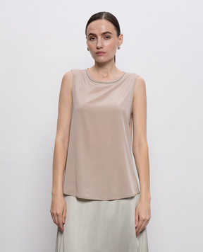 Peserico Beige silk top with monil chain A08893D07325