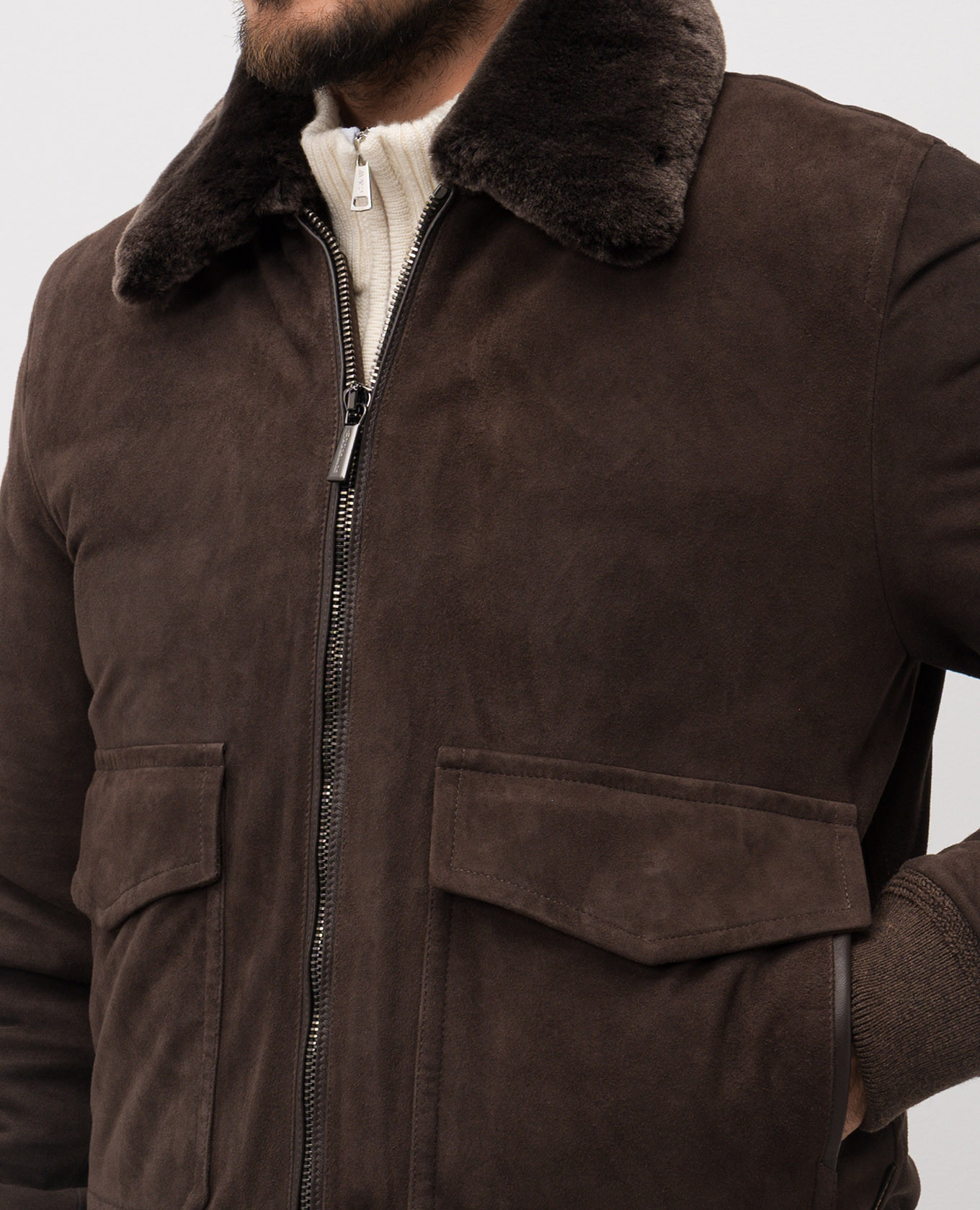 

Brown suede ANTENORE down jacket with fur MooRER