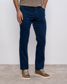 Stefano Ricci Blue jeans with silk with leather logo patch MFT51B1010T299BL