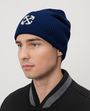 Off-White Blue wool cap with Arrow logo patch OMLC030F24KNI001