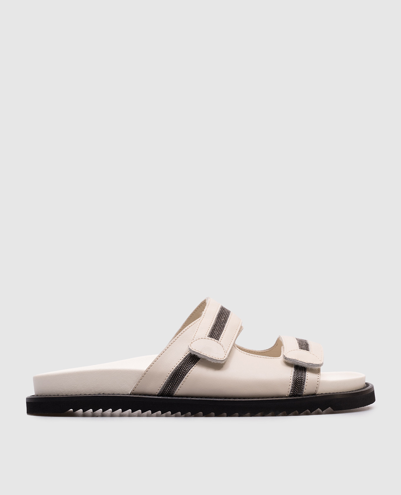 Beige leather flip-flops with a monil chain Doucal's