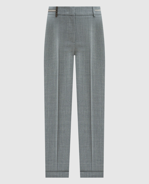 Gray wool cropped trousers with monil chain