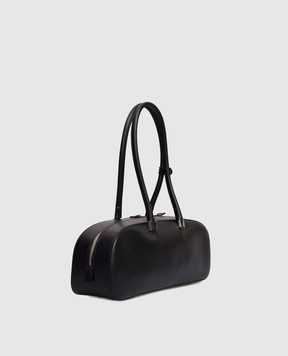 Christian Villa Black leather baguette bag with logo 6314