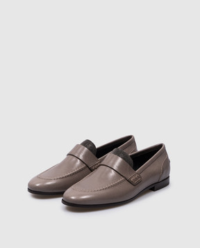 Brunello Cucinelli Gray leather loafers with monil chain MZORC2742P