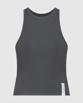 Rokh Gray ribbed top with logo patch R24SF008