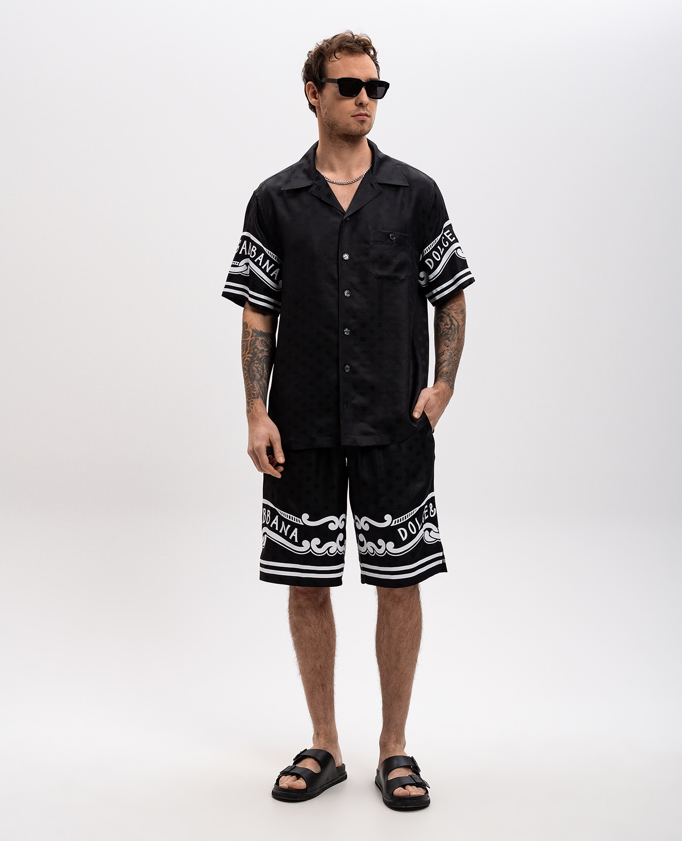 

Black silk shirt with logo pattern Dolce&Gabbana