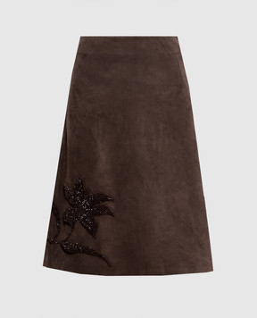 16Arlington Brown suede skirt Dafne with beads SMD155SS2503