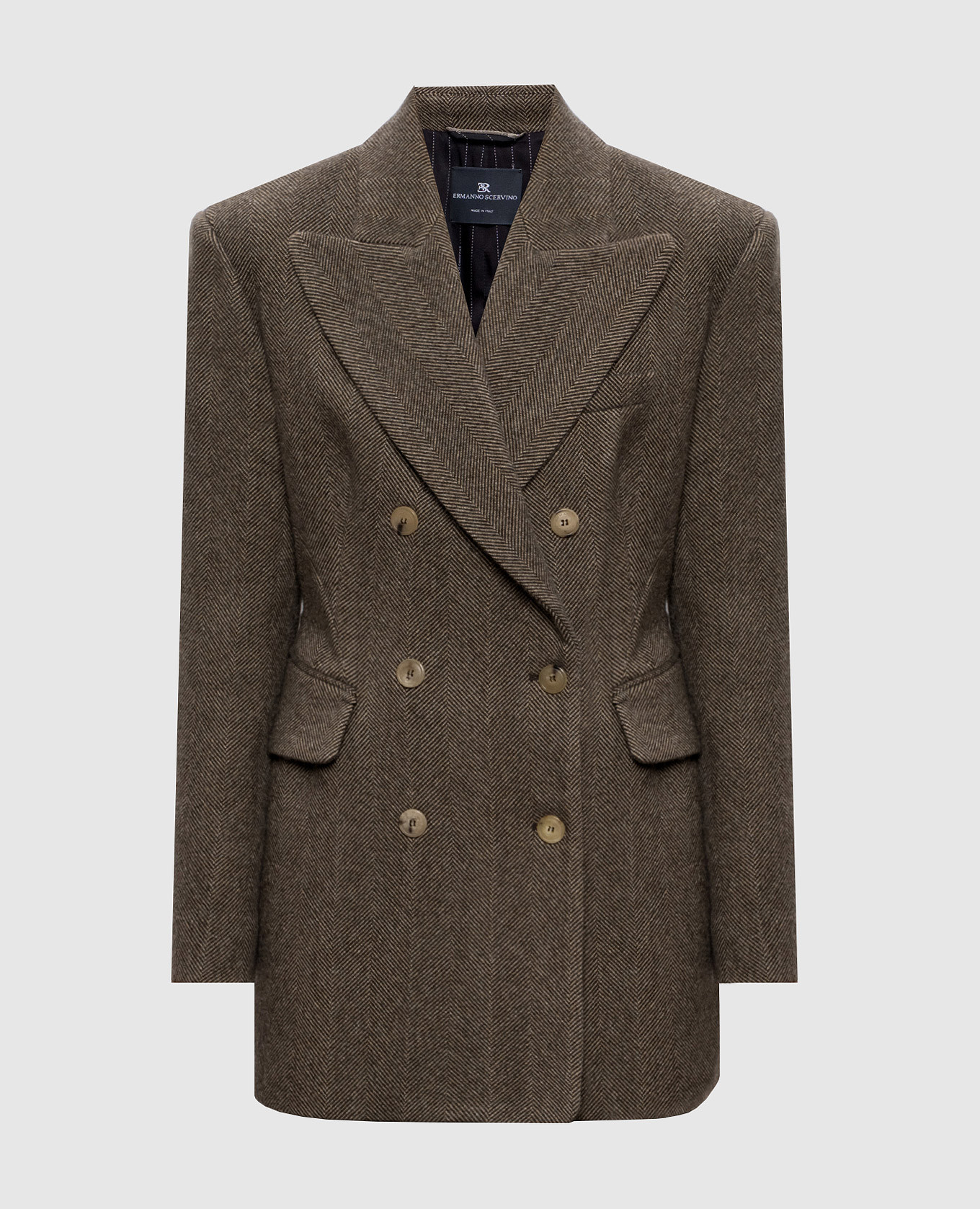 

Brown double-breasted patterned wool, silk and cashmere jacket Ermanno Scervino
