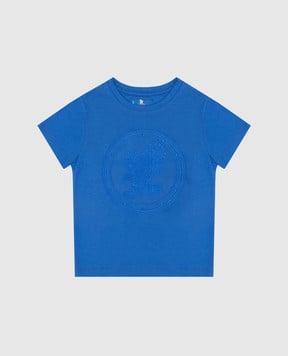 Stefano Ricci Children's blue t-shirt with embroidered logo emblem YNH8400340803