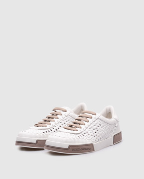Dolce&Gabbana Portofino Yacht White Leather Woven Sneakers with Logo A20195A9T93