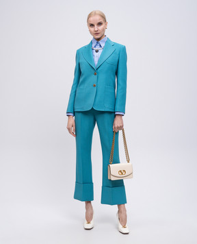 Valentino Blue wool and silk flared trousers with lapels 6B3RB6451CF