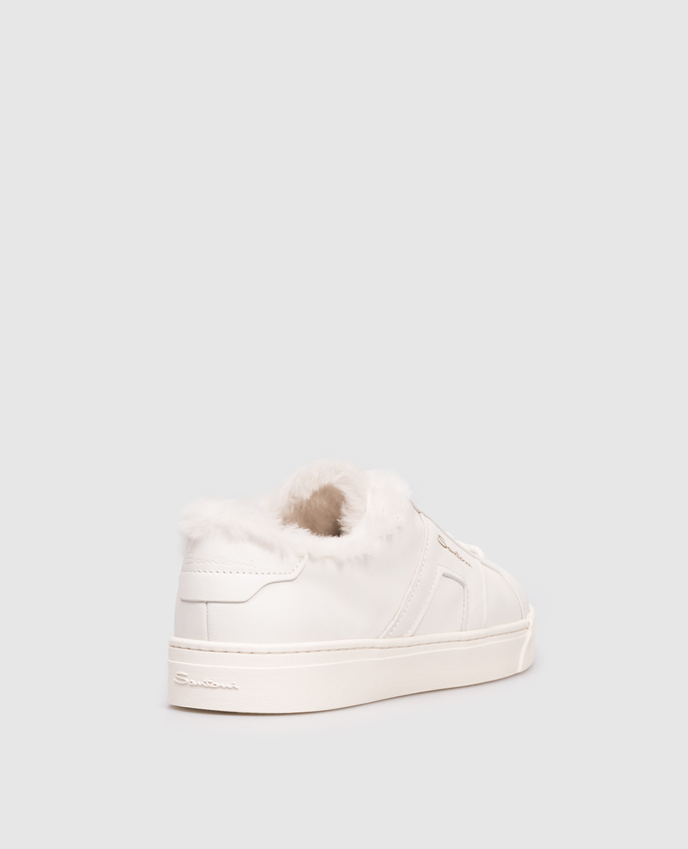 

White leather sneakers with fur and logo Santoni