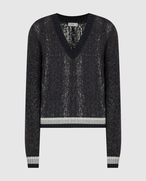 Peserico Blue wool, silk and cashmere pullover with lurex A99561F07B9240