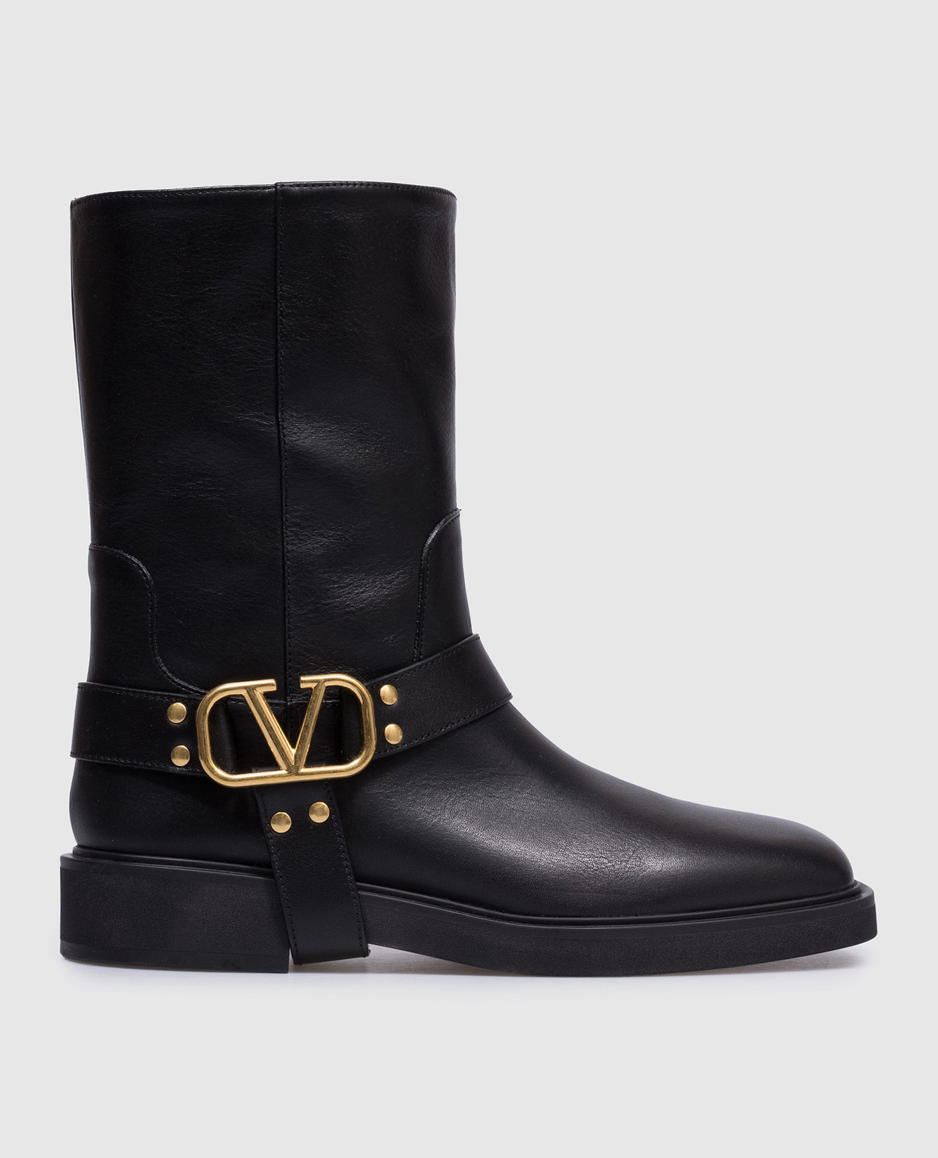Black leather boots with vlogo signature logo valentino