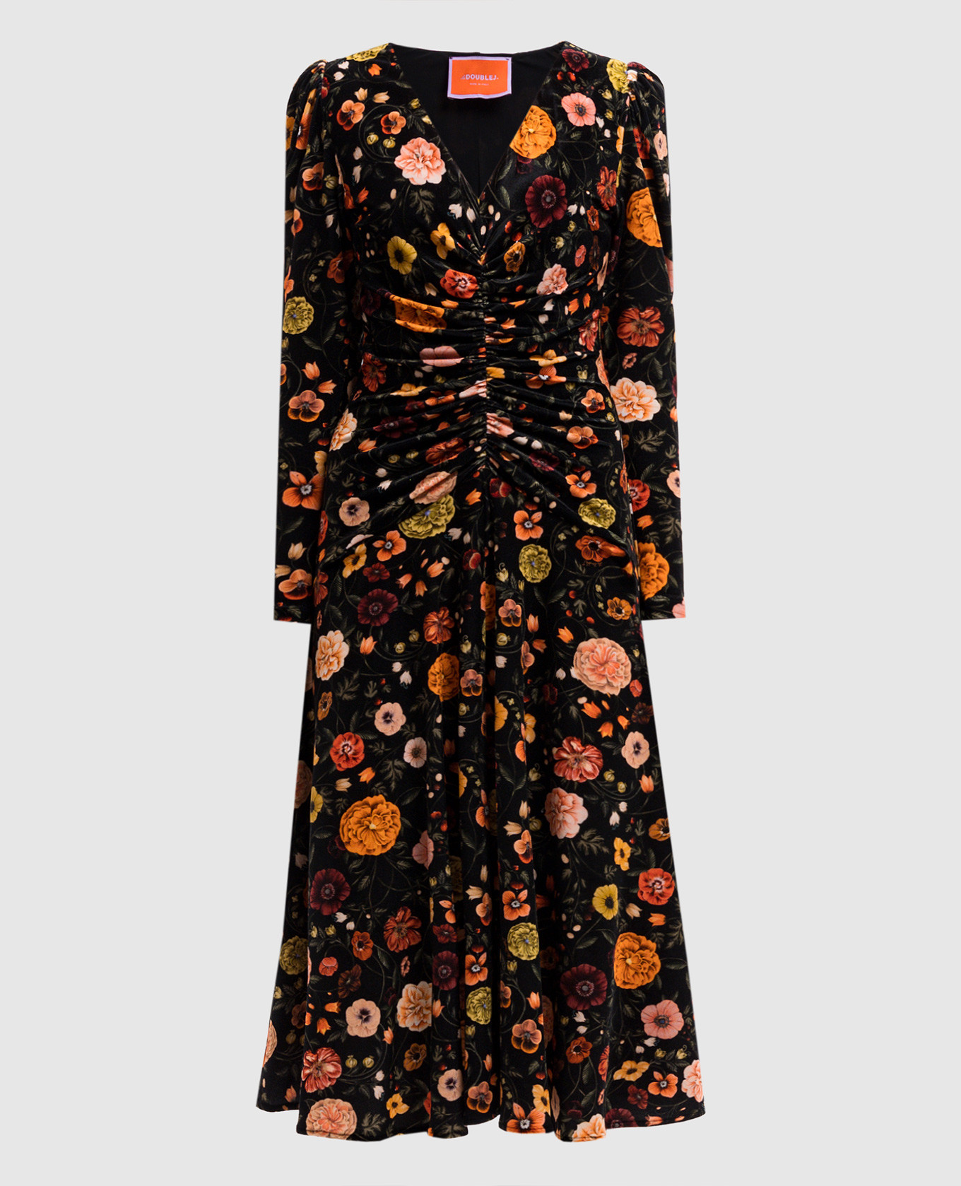 Black velor Vaudeville dress in floral print La DoubleJ