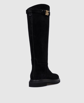 Dolce&Gabbana Black suede boots with metallic DG logo CU1141AS915