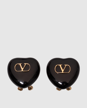 Valentino Black COEUR clip-on earrings with logo emblem 6W2J0Y10MJP