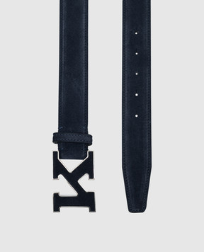 Kiton Blue suede belt with logo USC20PN00977