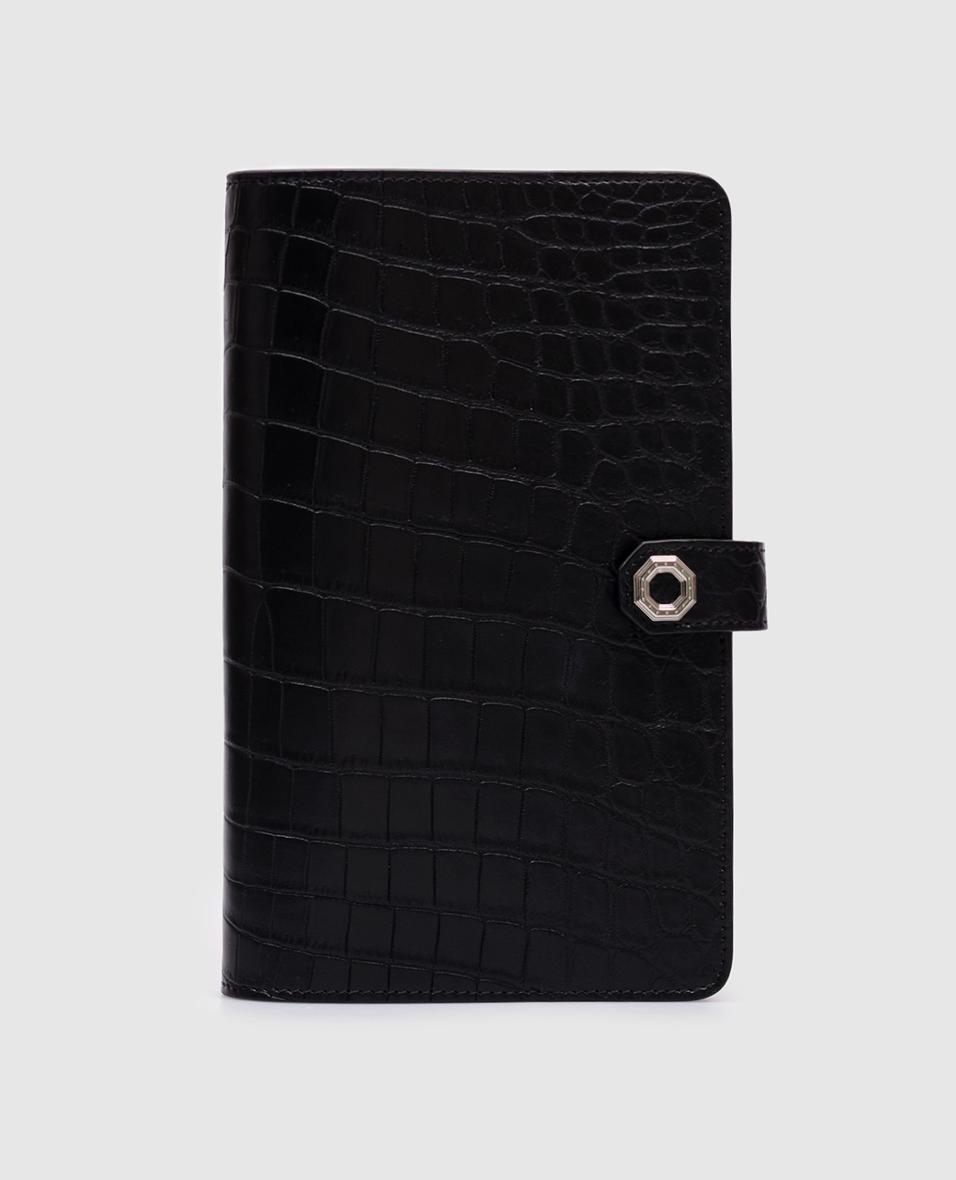 

Black leather notebook cover with metal logo emblem Stefano Ricci
