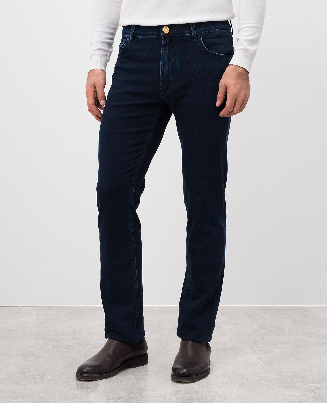 

Blue jeans with leather logo patch Stefano Ricci