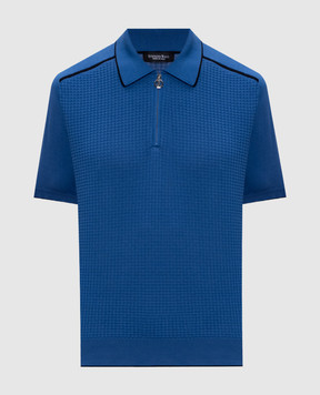 Stefano Ricci Blue silk polo shirt with monogram logo pattern K616402P31F25109