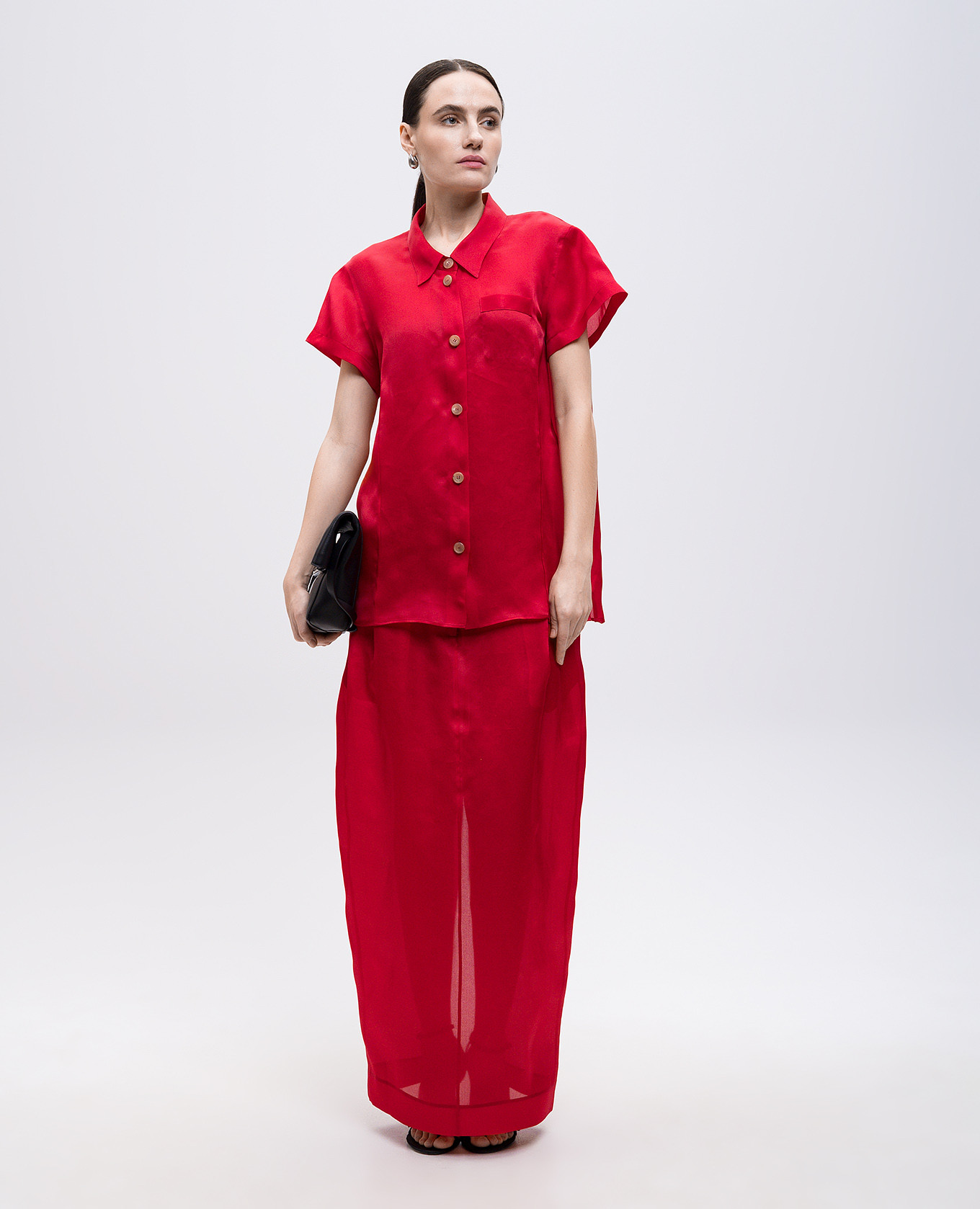 

Lucian red silk skirt Khaite