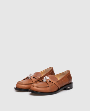 Mach&Mach Brown leather loafers Double Heart with crystals S092230VCL