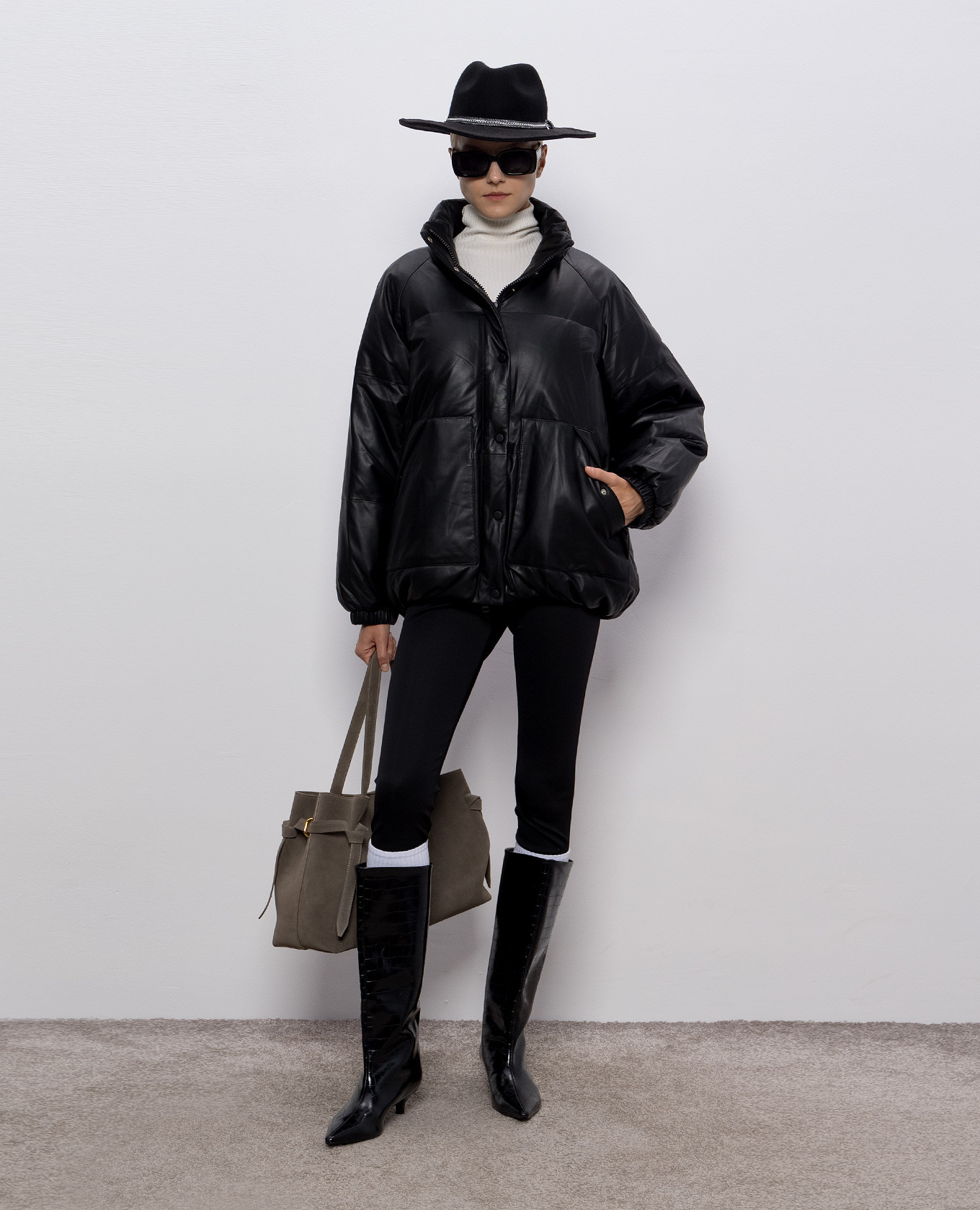 

Black leather down jacket Yves Salomon Army