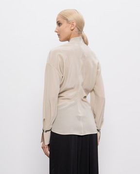 Brunello Cucinelli Beige silk blouse with monil chain MB993HB402