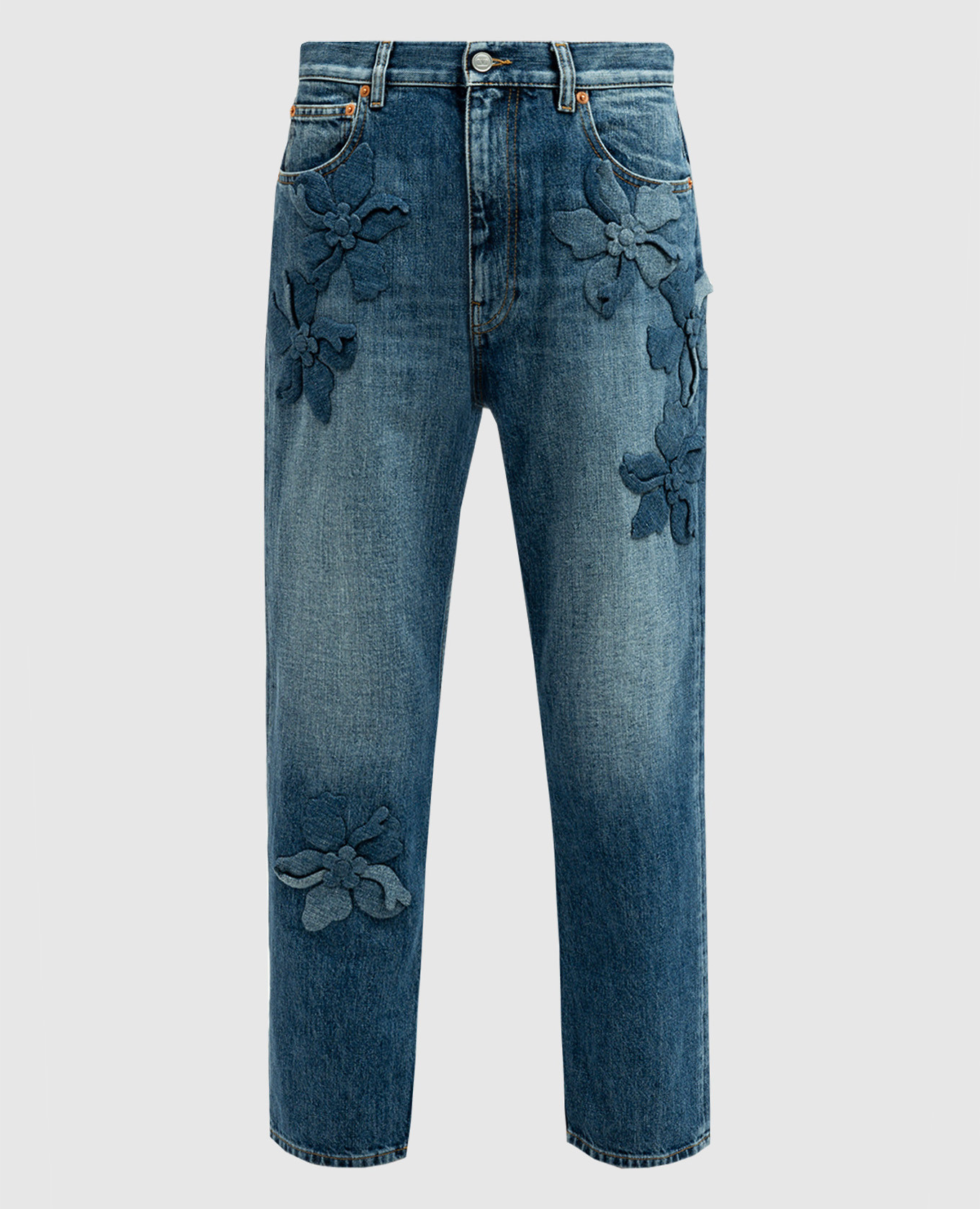 

Blue jeans with Hibiscus flower appliqué Valentino