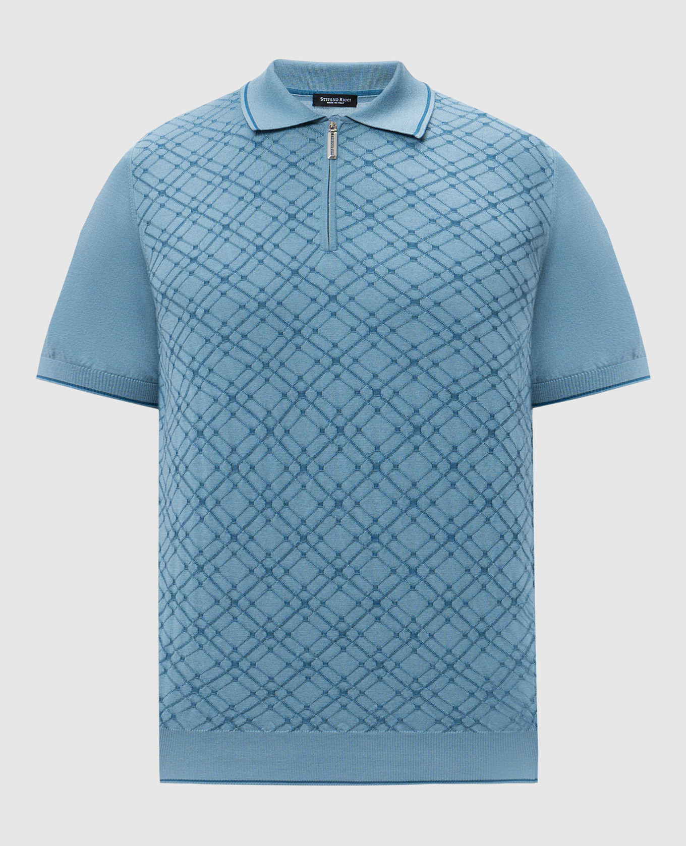 Blue polo shirt with patterned silk Stefano Ricci